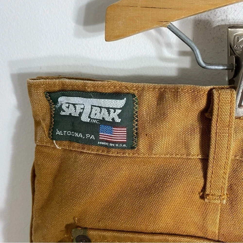 Vintage SafTbak Canvas Hunting Pants Double Knee 40x30 USA Made Tan Green